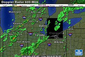 From The Weather Channel: A big black square blotting out most of Lake Erie and the north edge of Ohio